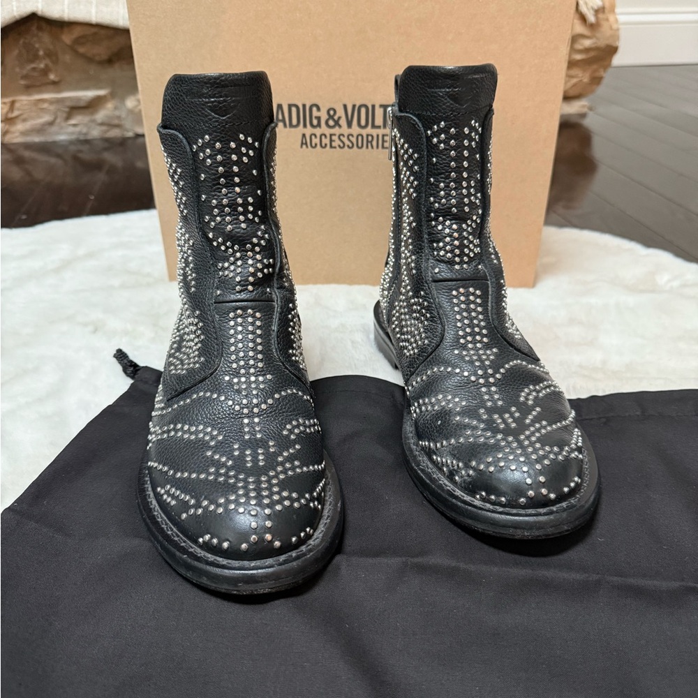Zadig & Voltaire Laureen Black Studded Ankle Boots - Picture 4 of 9